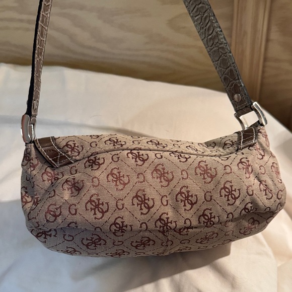 Guess Brown Pattern Logo Shoulder Bag with Buckle - Picture 4 of 5
